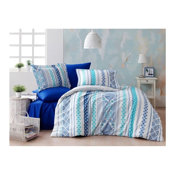 Divguļamā kokvilnas gultasveļa ar palagu un 2 spilvendrānām Zaur Blue, 200 x 220 cm