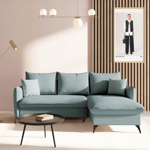 Gaiši zils salokāms stūra dīvāns ar uzglabāšanas vietu (ar labo stūri/ar zvilni) Brim – Rodier-image-1