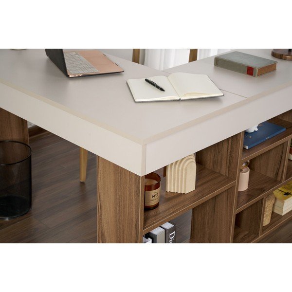 Darba galds ar riekstkoka imitāciju 120x130 cm Vesper – Kalune Design-image-4