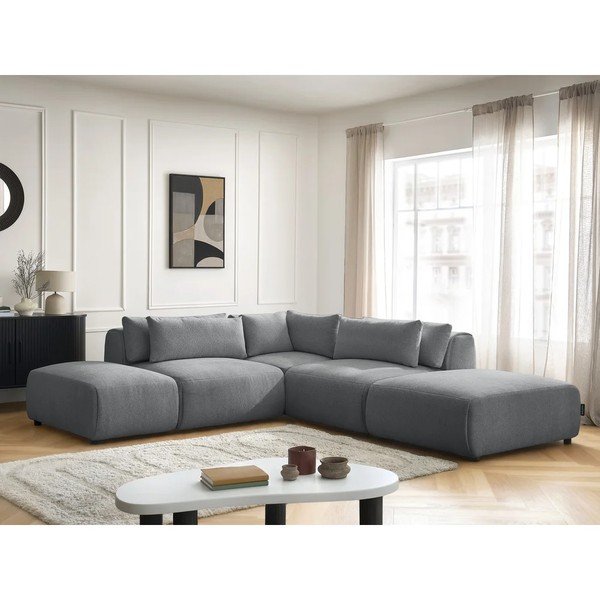 Tumši pelēks regulējams modulārais stūra dīvāns Jana – Bobochic Paris-image-2