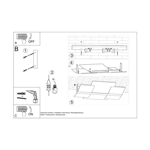 Balta griestu lampa ar stikla abažūru 53x61 cm Marett – Sollux-image-2