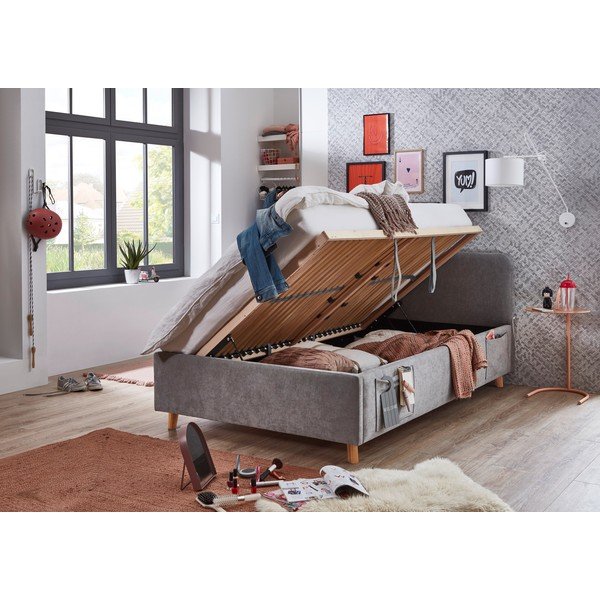 Pelēka bērnu gulta ar veļas kasti ar redelēm 120x200 cm Cosy – Meise Möbel-image-2