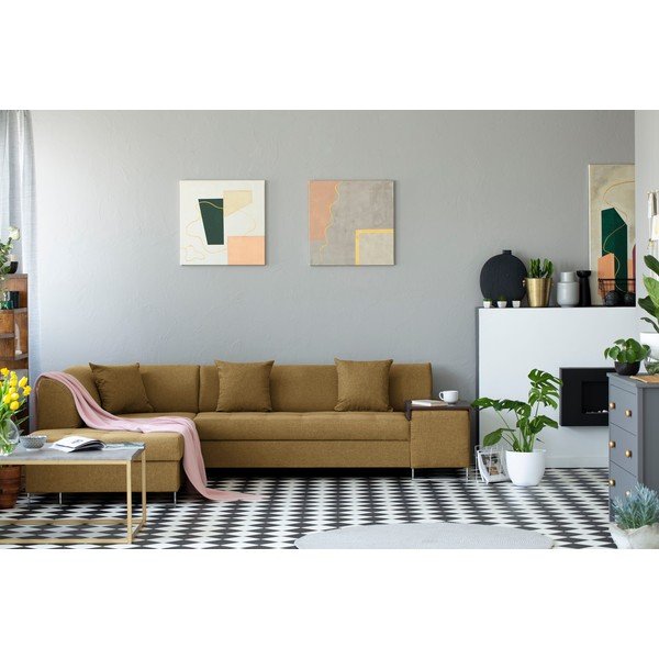 Medus dzeltena stūra dīvāns ar sudraba krāsas kājām Cosmopolitan Design Orlando, kreisais stūris-image-1