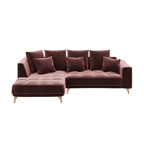 Tumši rozā samta stūra dīvāns Devichy Chloe, kreisais stūris, 256 cm