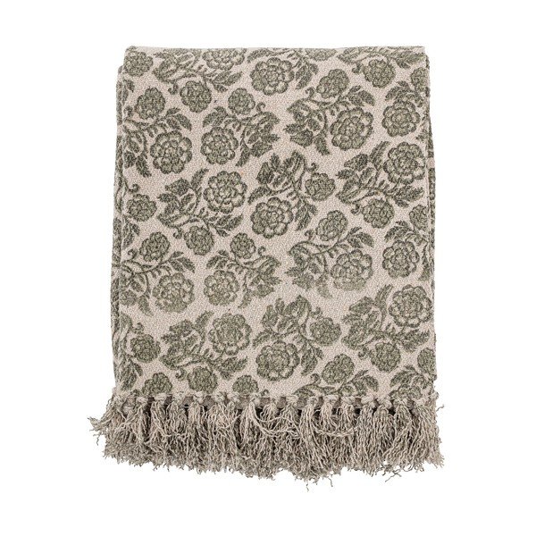 Pelēks un zaļš pleds ar kokvilnu Bloomingville Ritchi, 150 x 120 cm-image-1