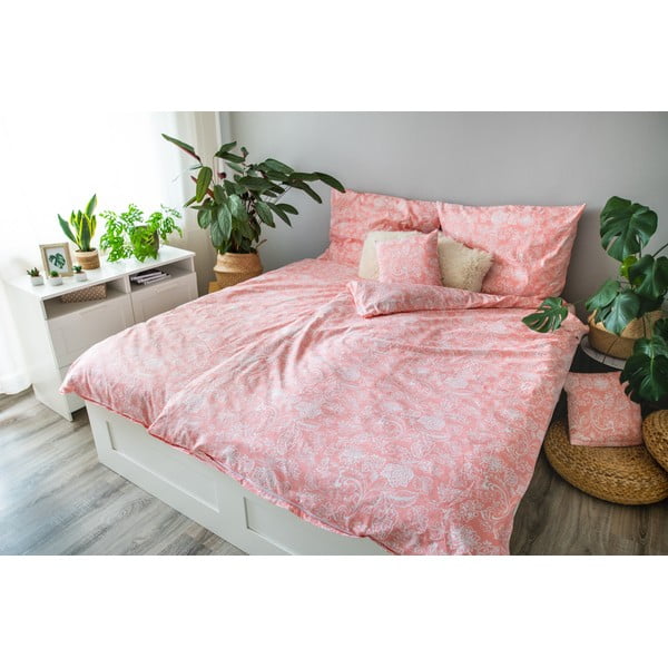Rozā kokvilnas gultas veļa vienvietīgai gultai 140x200 cm LP Dita Pink Blossom – Cotton House
