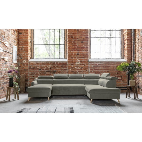 Gaiši pelēks samta salokāms stūra dīvāns (ar labo stūri/U veida) Sweet Harmony – Miuform-image-1