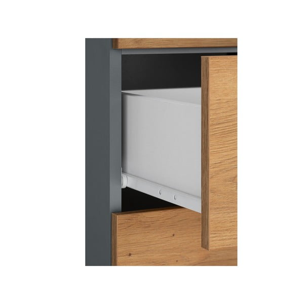 Dabīga toņa augsts/šaurs vannas istabas skapis ar ozolkoka imitāciju 130x35 cm Malika – Støraa-image-4