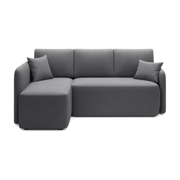 Pelēkbrūns samta salokāms/ar uzglabāšanas vietu stūra dīvāns (ar kreiso stūri/ar zvilni) Hadson – ELTAP