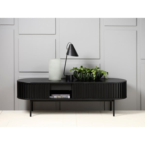 Melns TV galdiņš ar ozolkoka imitāciju 48x160 cm Siena – Unique Furniture-image-2