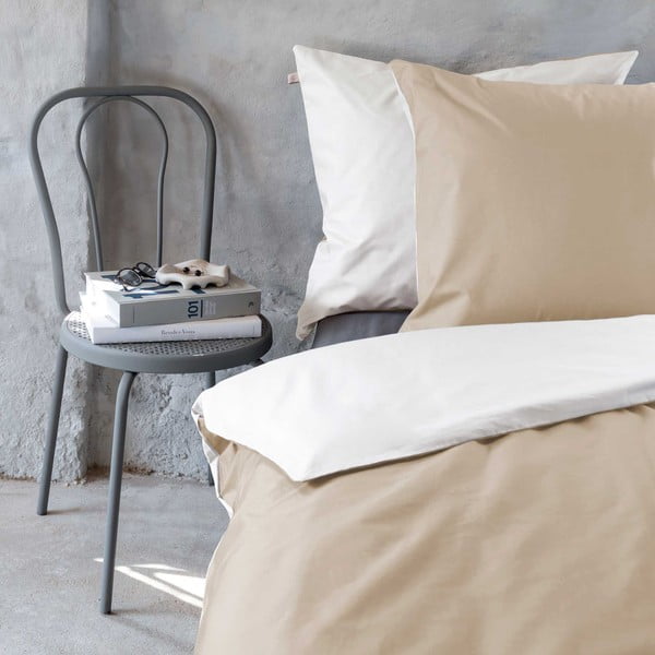 Balta/bēša vienguļamā/īpaši gara gultas veļa no kokvilnas perkala 140x220 cm Shades – Mette Ditmer Denmark-image-1