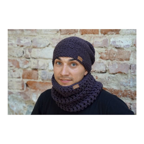 Tumši violeta ar rokām tamborēta apļveida šalle DOKE Plum-image-2