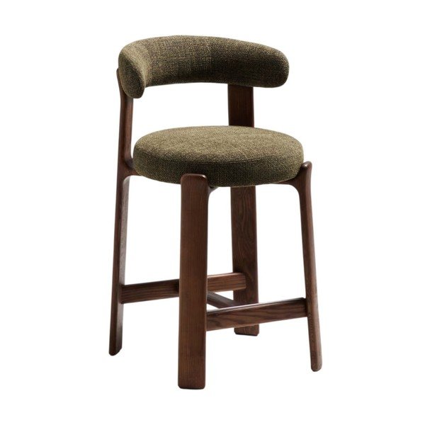 Zaļš/tumša dabīga toņa oša masīvkoka bāra krēsls (sēdekļa augstums 65 cm) Granite – Kave Home