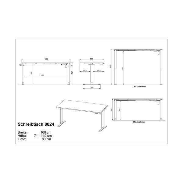 Regulējams darba galds ar elektriski regulējamu augstumu ar ozolkoka imitācijas galda virsmu 80x160 cm Boras – Germania-image-3