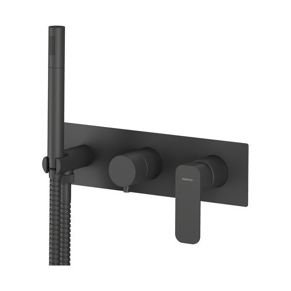 Matēti melns iebūvēts jaucējkrāns dušai (ar 3 izvadiem) Spy – Sapho-image-2
