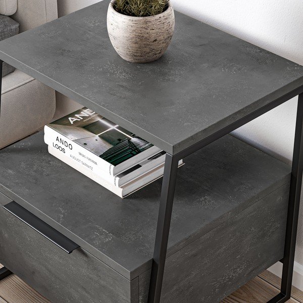 Pelēks naktsskapītis ar plauktiem Pal – Kalune Design-image-2