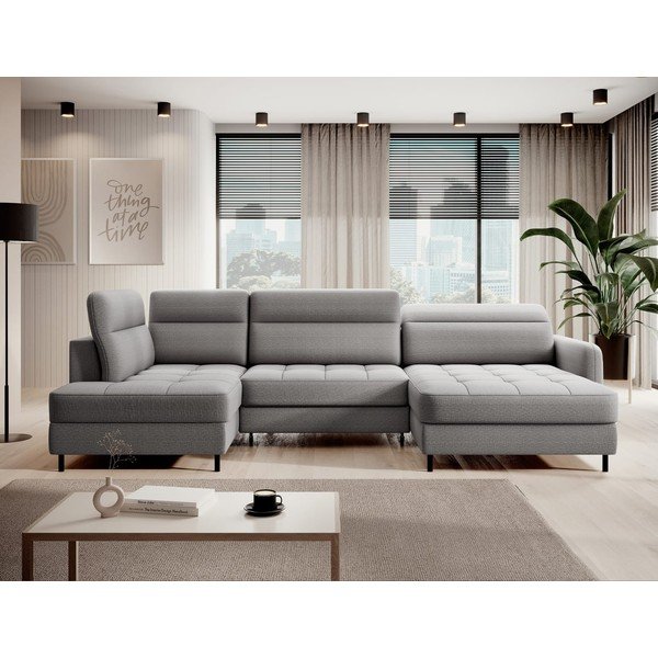 Gaiši pelēks samta salokāms/ar uzglabāšanas vietu stūra dīvāns (ar kreiso stūri/U veida) Berrto – ELTAP-image-1