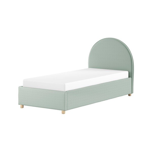 Zaļa polsterēta vienvietīga gulta ar veļas kasti un redelēm 90x200 cm Moon – Vipack