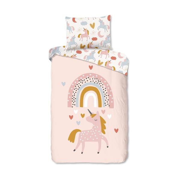Rozā vienguļamā kokvilnas bērnu gultas veļa 140x200 cm Unilove – Good Morning