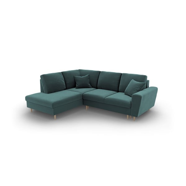 Zaļganzils samta salokāms stūra dīvāns ar uzglabāšanas vietu (ar kreiso stūri/L veida) Kyoto – Cosmopolitan Design-image-1