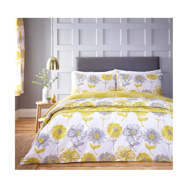 Balta un dzeltena gultasveļa Catherine Lansfield Banbury Floral, 200 x 200 cm