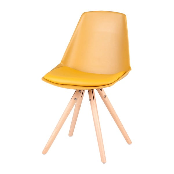 4 dzeltenu krēslu komplekts ar kakao koka kājām Sømcasa Bella