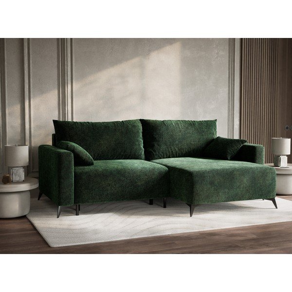 Tumši zaļš salokāms stūra dīvāns no šenila auduma ar uzglabāšanas vietu (ar labo stūri/ar zvilni) Leon – Maison de Rêve-image-4