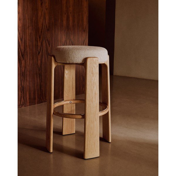 Bēša/gaiša dabīga toņa oša masīvkoka bāra taburete (sēdekļa augstums 75 cm) Granite – Kave Home-image-1