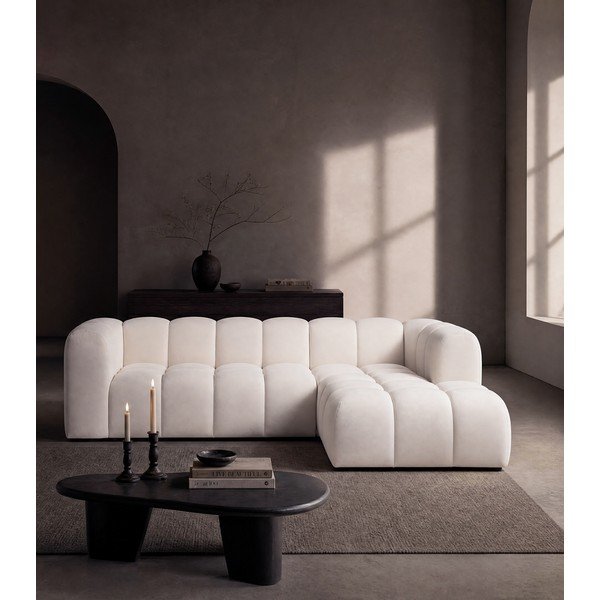 Krēmkrāsas samta stūra dīvāns (ar labo stūri/ar zvilni) Cube – Bonami Selection-image-3