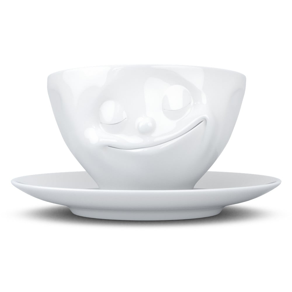 Balta porcelāna kafijas tase 58products Happy, tilpums 200 ml