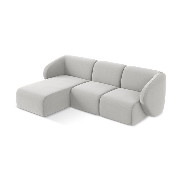 Gaiši pelēks samta stūra dīvāns (ar kreiso stūri/ar zvilni) Lani – Makamii-image-2