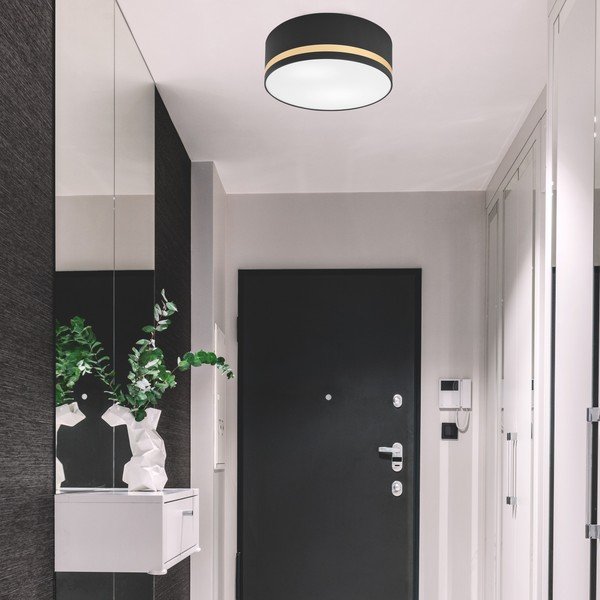 Melna griestu lampa ar auduma abažūru ø 35 cm Gloria – LAMKUR-image-1