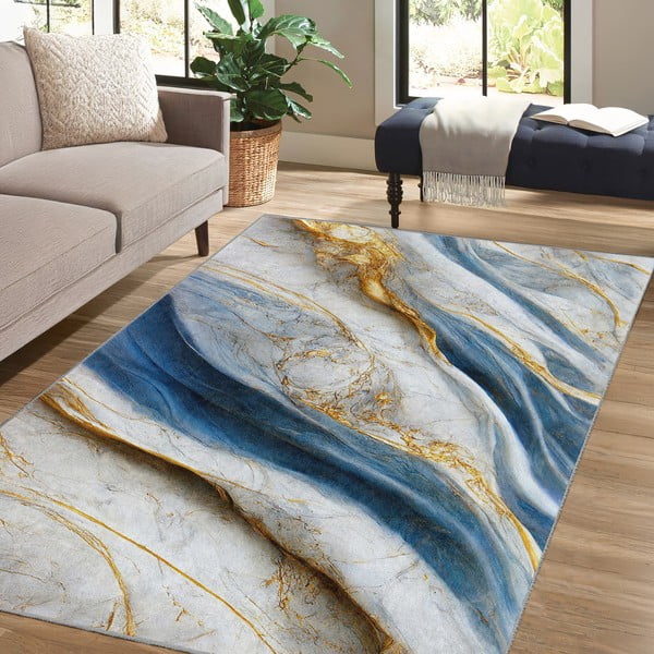 Zils mazgājams paklājs 80x150 cm Golden Spill – Mila Home-image-4