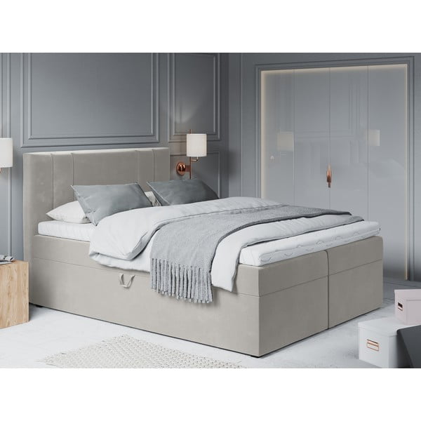 Bēša samta divguļamā gulta Mazzini Beds Afra, 200 x 200 cm-image-1