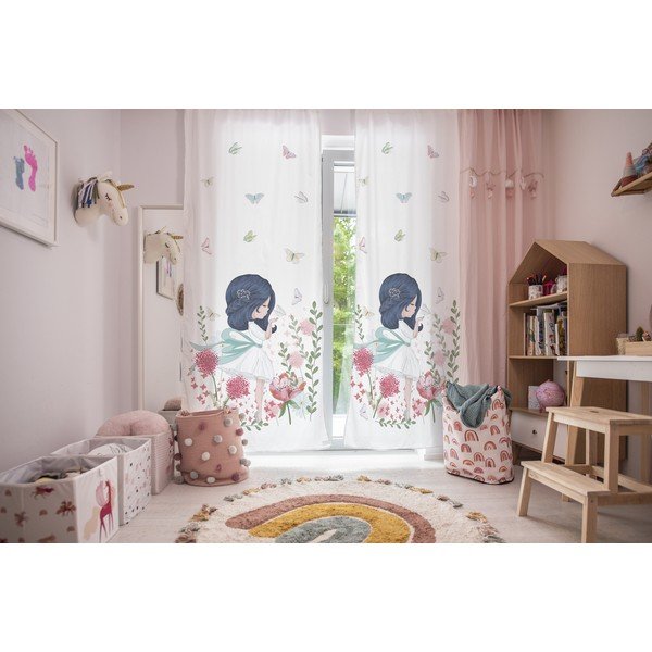 Balts bērnu aizkars no kokvilnas satīna 110x170 cm Flowers Around Me – Butter Kings-image-1