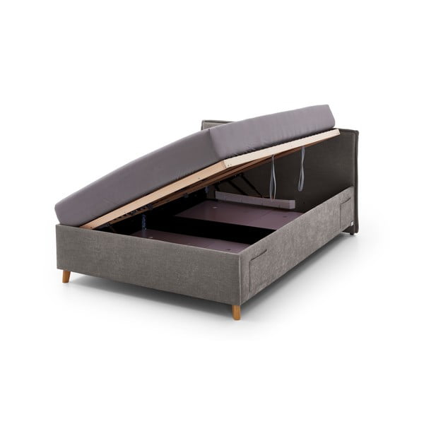Pelēka polsterēta bērnu gulta ar veļas kasti ar redelēm 120x200 cm Fun – Meise Möbel-image-2