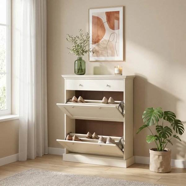 Bēšs matēts atverams apavu plaukts 80x105x30 cm Binz – Støraa-image-2