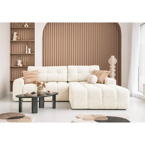 Krēmkrāsas salokāms modulārais stūra dīvāns ar uzglabāšanas vietu (ar labo stūri) Lulu – Miuform-image-1