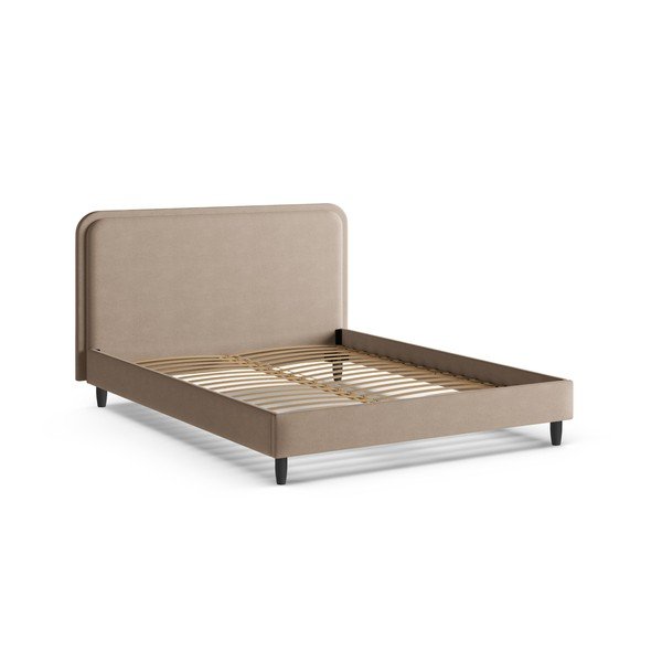 Pelēkbēša polsterēta divvietīga gulta ar redelēm 140x200 cm Aveline – Micadoni -image-2