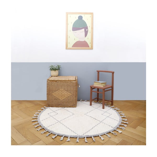 Balti pelēks ar rokām darināts kokvilnas paklājs Nattiot Come, ø 120 cm-image-2