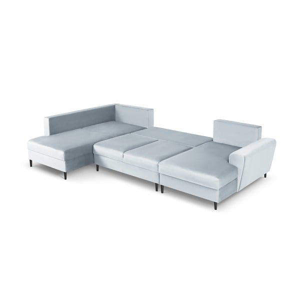 Gaiši zils samta salokāms stūra dīvāns ar uzglabāšanas vietu (ar kreiso stūri/U veida) Kyoto – Cosmopolitan Design-image-2