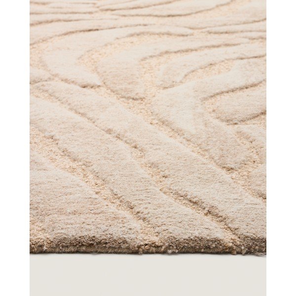 Bēšs ar rokām darināts paklājs no vilnas maisījuma 200x300 cm Tribet – Kave Home-image-3