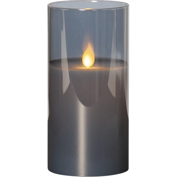 Pelēka LED svece no stikla Star Trading M-Twinkle, augstums 15 cm