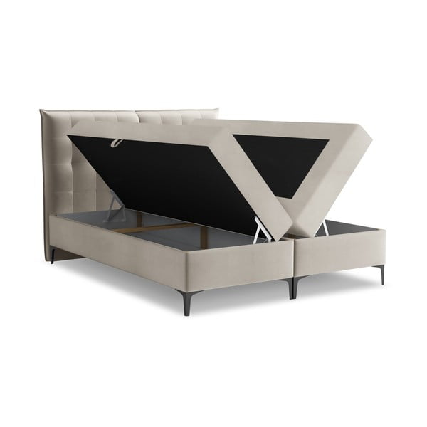 Pelēkbrūna atsperu gulta ar veļas kasti 180x200 cm Mikana – Makamii-image-1