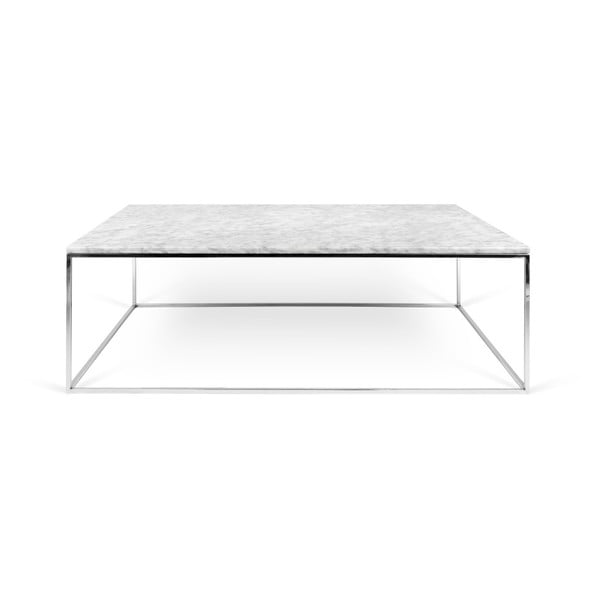 Balts marmora kafijas galdiņš ar hromētām kājām TemaHome Gleam, 75 x 120 cm
