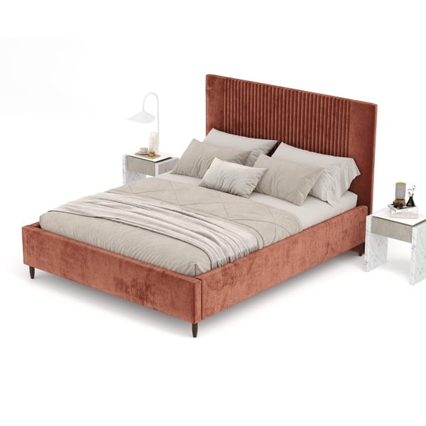 Ķieģeļu sarkana polsterēta divvietīga gulta ar veļas kasti ar redelēm 160x200 cm Etero – Maison de Rêve-image-4