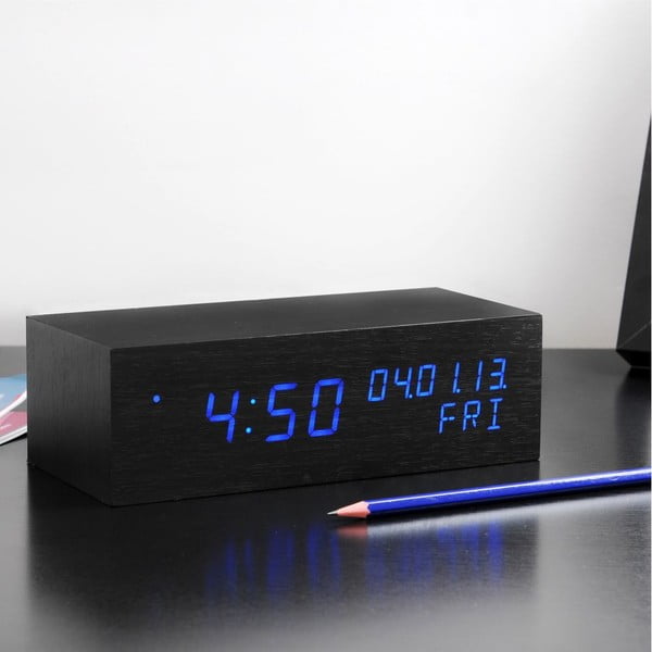 Zils LED modinātāja modinātājs ar kvadrātveida klikšķa pulksteni, melns-image-1