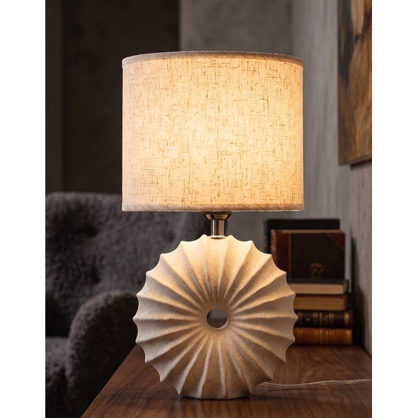 Krēmkrāsas keramikas galda lampa ar auduma abažūru (augstums 40 cm) Anemone – Mauro Ferretti-image-1