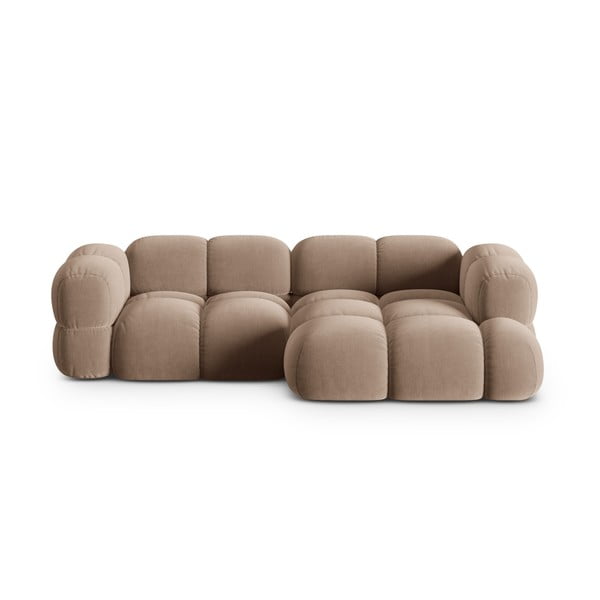 Brūns samta stūra dīvāns (ar labo stūri/ar zvilni) Loretto – Cosmopolitan Design