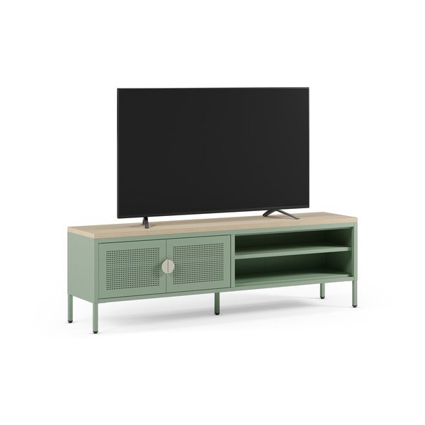 Piparmētru zaļš/dabīga toņa metāla TV galdiņš 160x50x35 cm Sayla – Marckeric-image-1